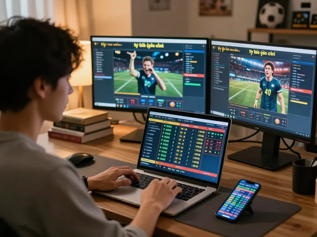 Engaging with tỷ lệ kèo trực tuyến while placing online bets during live sports events.