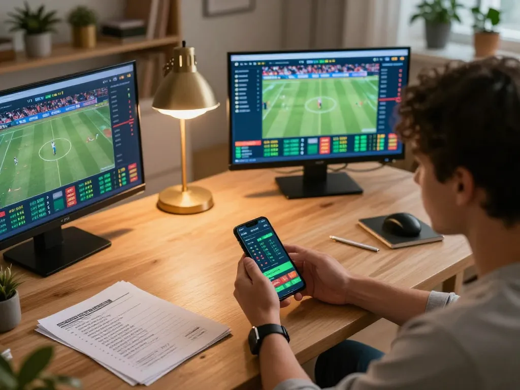 Engaging sports betting on a smartphone at home, showcasing the excitement of https://goal123.ac/ with real-time odds and strategies.