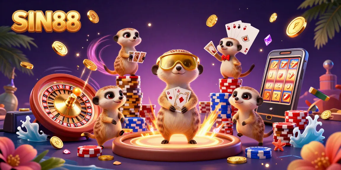 SIN88 captures the excitement of winning at a colorful casino with animated meerkat dealers.