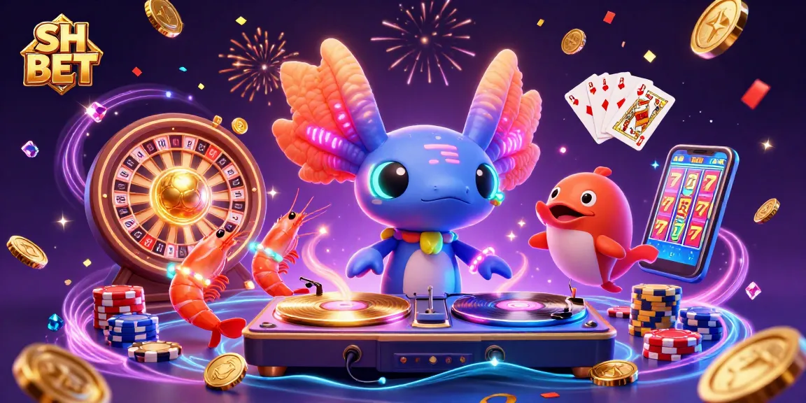 Experience a thrilling SH BET scene with a vibrant axolotl DJ and exciting casino elements.