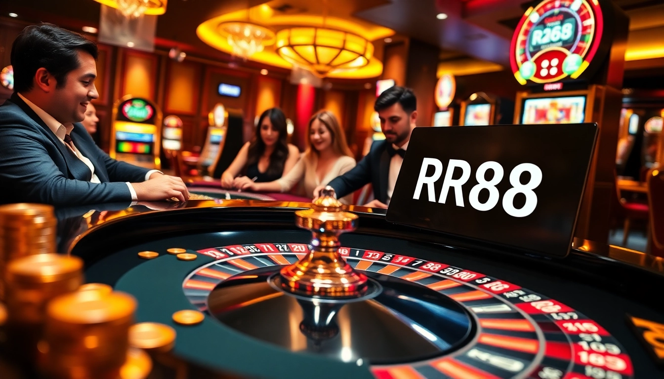 Exciting roulette gameplay at RR88 Casino showcasing vibrant poker chips and a luxurious table.