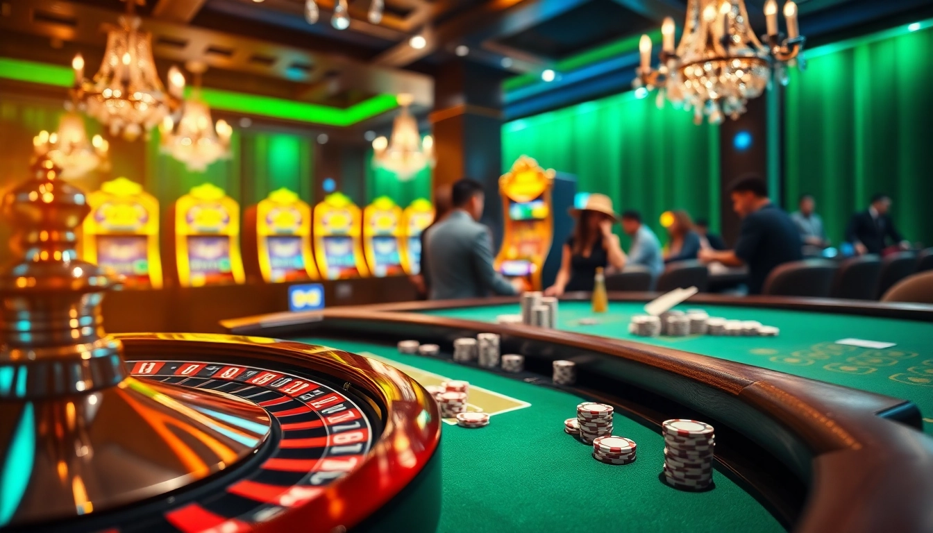 Experience the thrilling atmosphere at bl555 com with vibrant gaming elements, engaging roulette, and poker table action.
