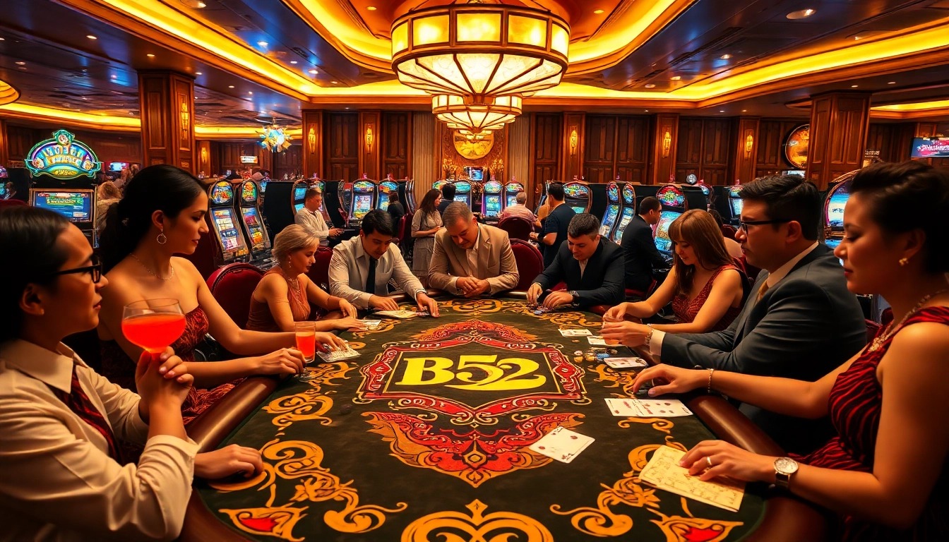 Gambling at a lively B52-themed casino table with vibrant chips and cocktails.