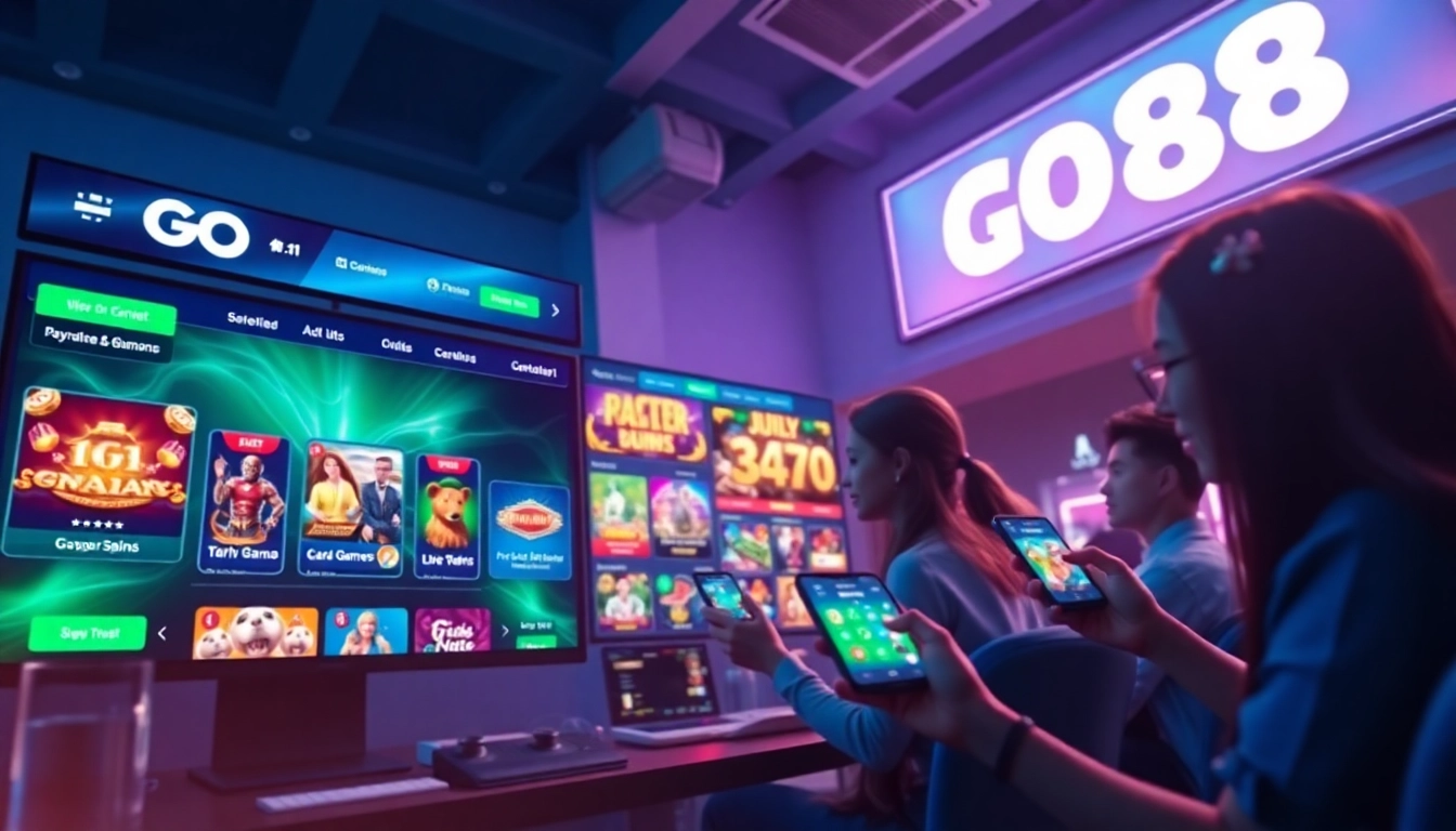 GO88's vibrant online gaming platform featuring various games and users enjoying gameplay.
