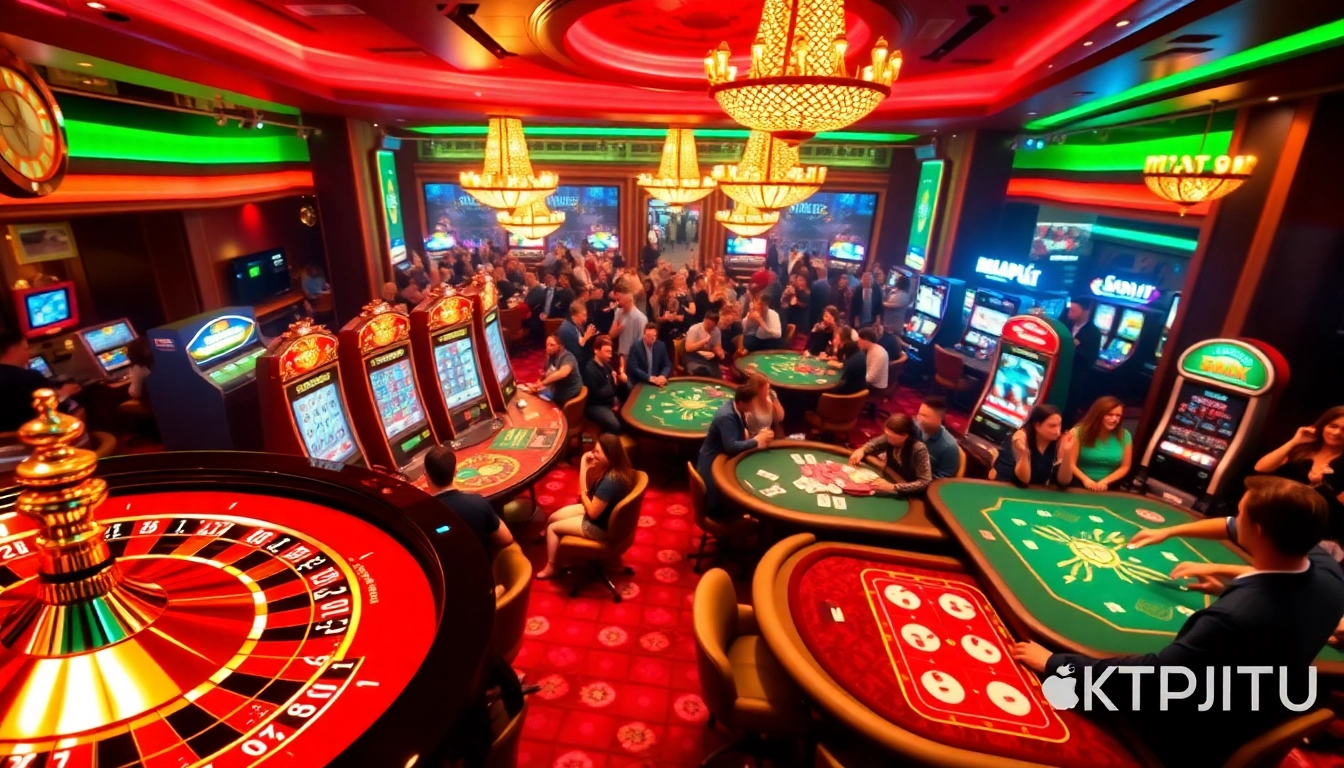 KTPJITU alternatif offers a thrilling casino environment with vibrant slot machines and roulette tables.