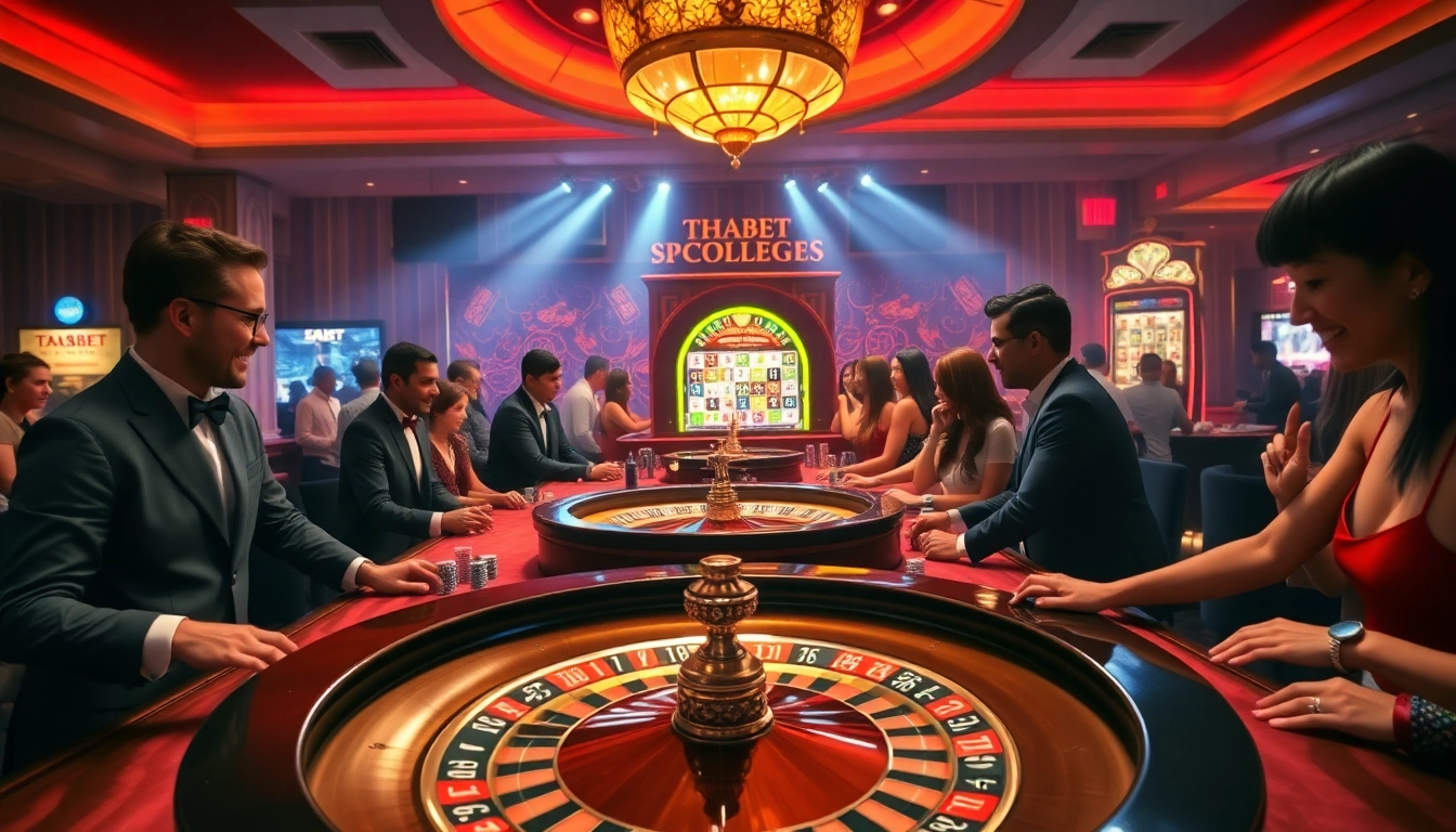 Players engaging in exciting games at thabet college casino, showcasing poker and roulette.