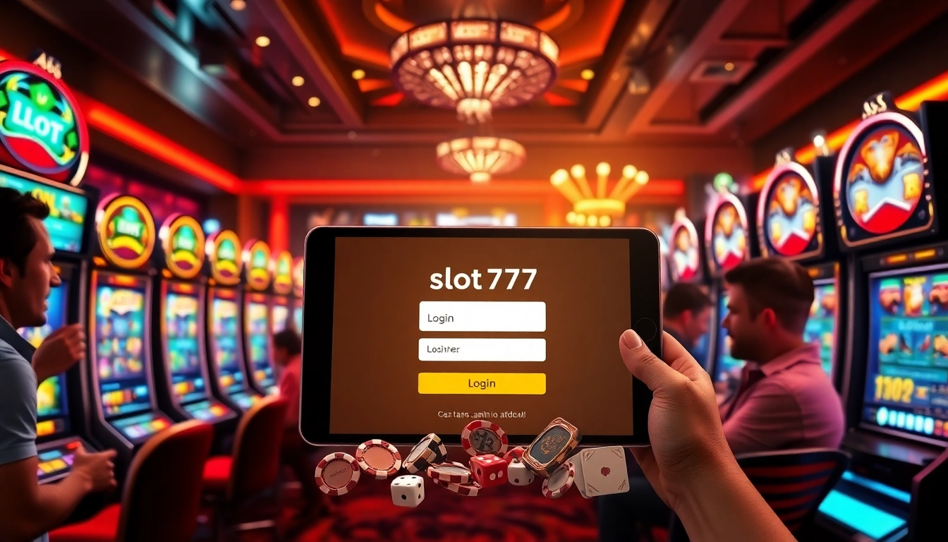 Engaging players at the slot777 login showcase colorful slot machines and an exciting casino atmosphere.