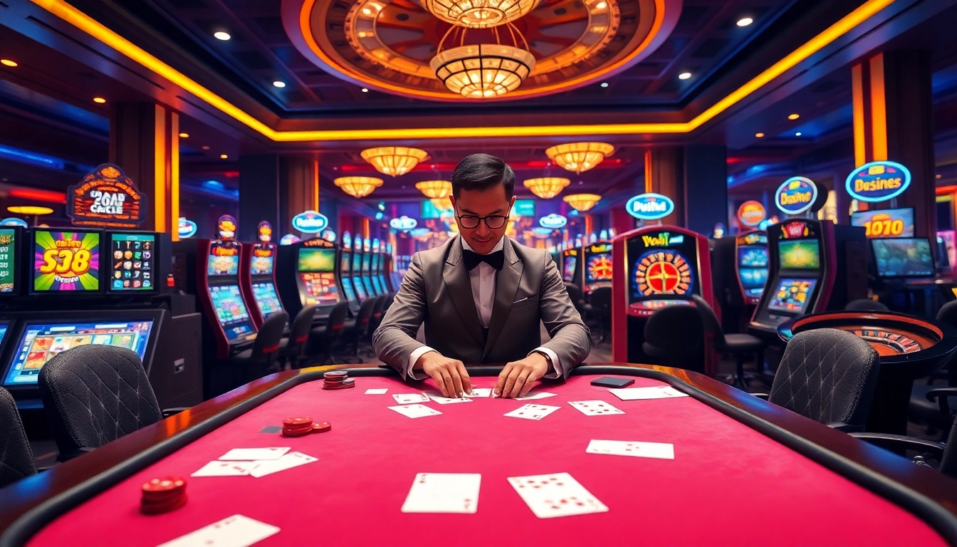 S8 nhà cái online casino scene with vibrant gaming tables and exciting slot machines.