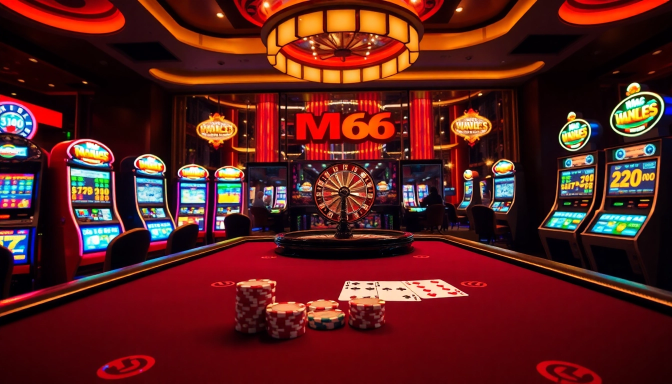 Experience thrilling gameplay at MB66 casino with poker tables and vibrant slots.