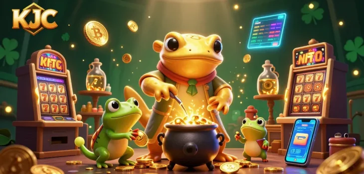 KJC players spin reels and win jackpots in an enchanting golden alchemist's lair.