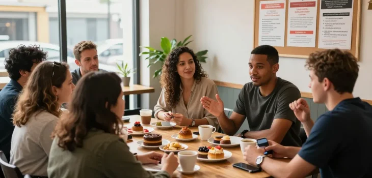 Komunitas di kafe merayakan kebersamaan sambil berbagi tips dari https://honda555.net/ dengan suasana hangat.