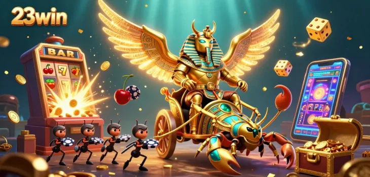 Engage with 23win's thrilling slot game experience featuring lavish casino graphics and winning symbols.