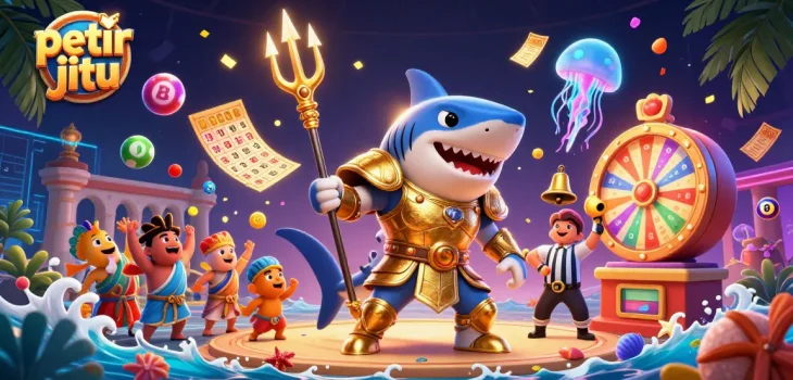 Permainan petir jitu dengan ikan hiu bertarung di arena bawah laut, lotre, dan bingo.