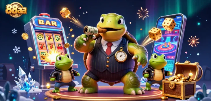 Experience excitement at 88aa with vibrant characters, slot machines, and gambling action.