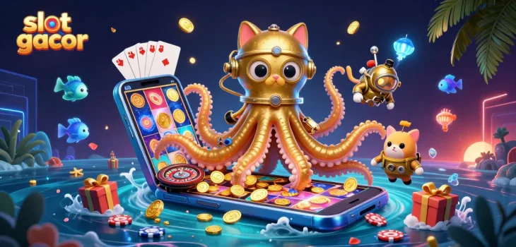 Experience winning excitement with slot gacor in this vibrant 3D casino-themed scene.